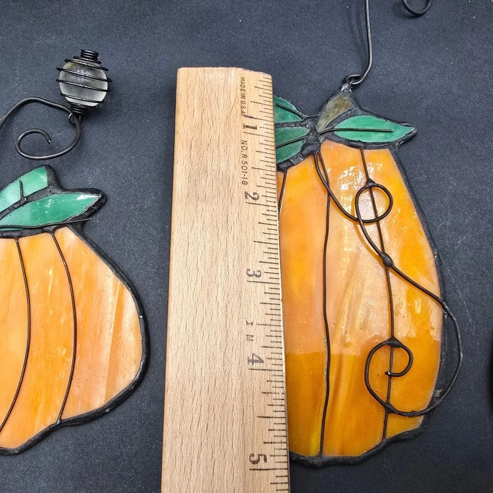 Stained Glass Pumpkin Ornaments Set of 3 Fall Suncatchers Halloween Decor